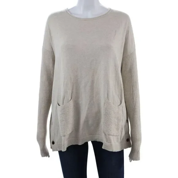 Lisa Todd Unisex Beige Pullover Sweater Long Sleeve Cotton Cashmere Size L - Picture 1 of 6